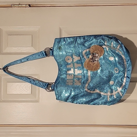 Hello Kitty Handbags - Hello Kitty Sequined Turquoise Silver Tote Bag
